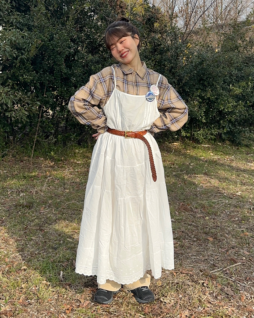 裾レースロングレイヤードワンピース