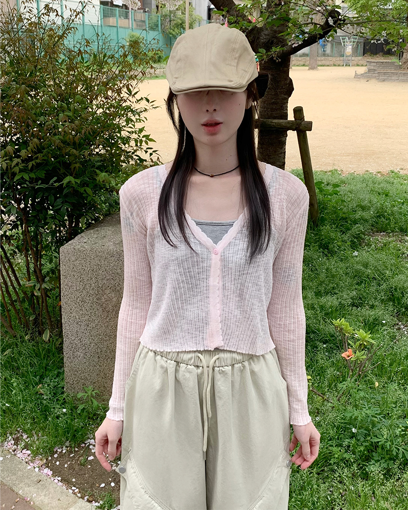 Vネックシースルーカーディガン