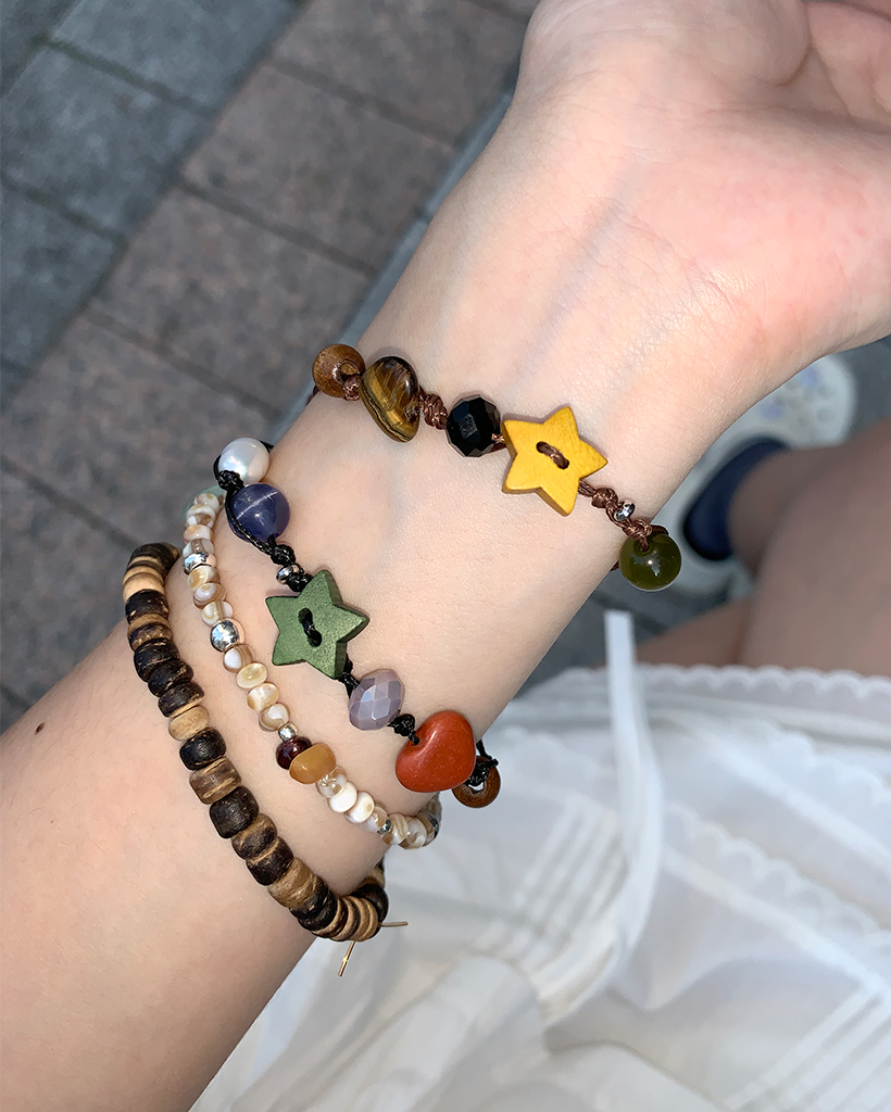 スターハートウッドミックスブレスレット