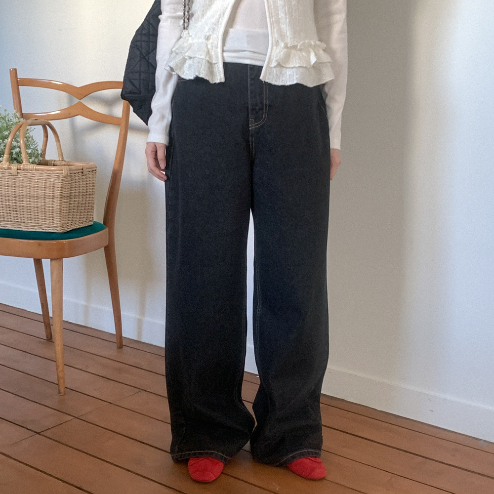 ワイドブラックデニムパンツ | ファッション通販サイト NUGU