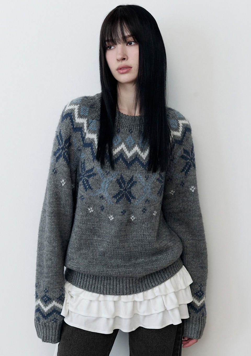 [NAMI x rolarola] JACQUARD NORDIC WOOL KNIT GRAY