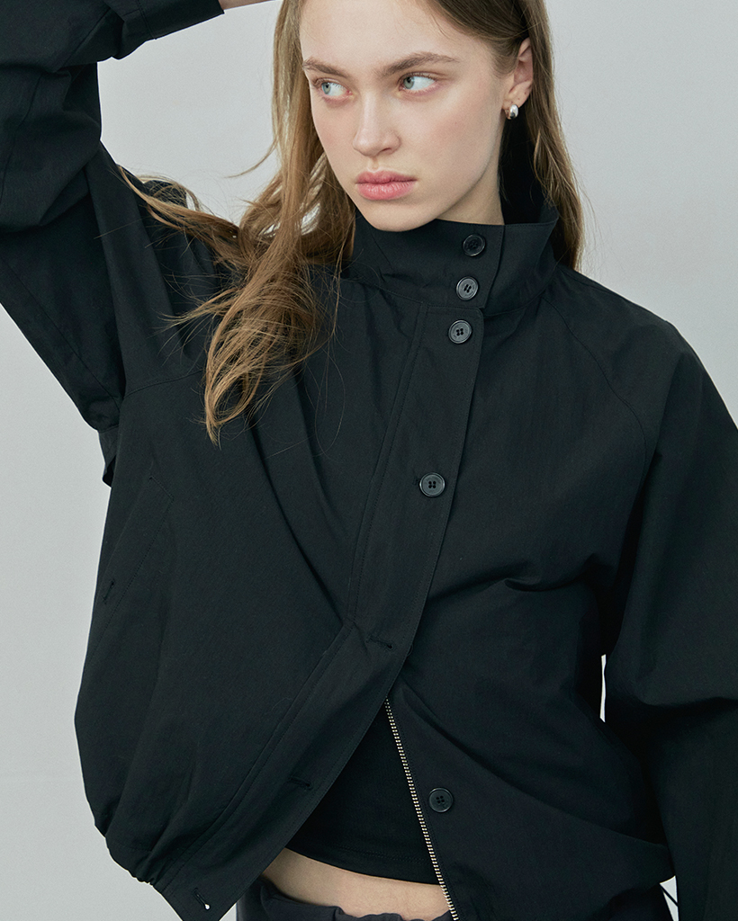 River High Neck Double Button Wool Jacket (Black) | ファッション