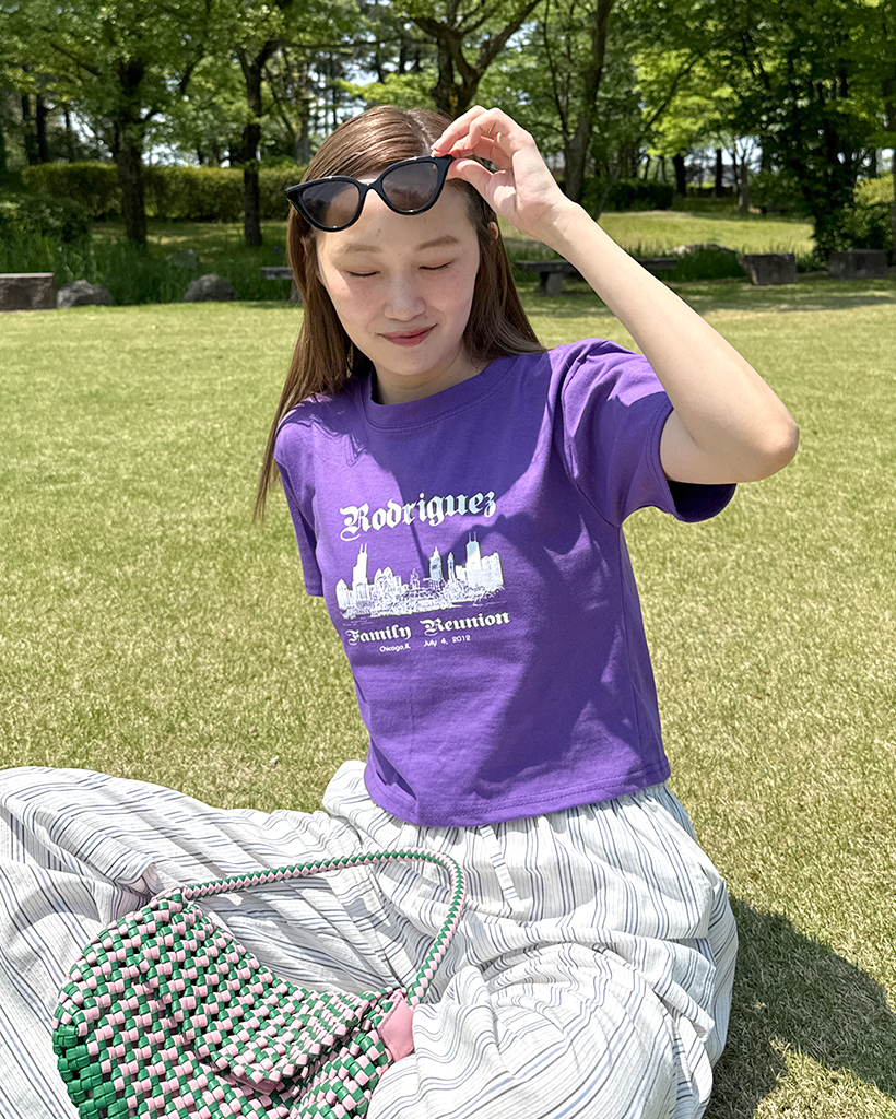 シカゴプリントクロップド半袖Tシャツ