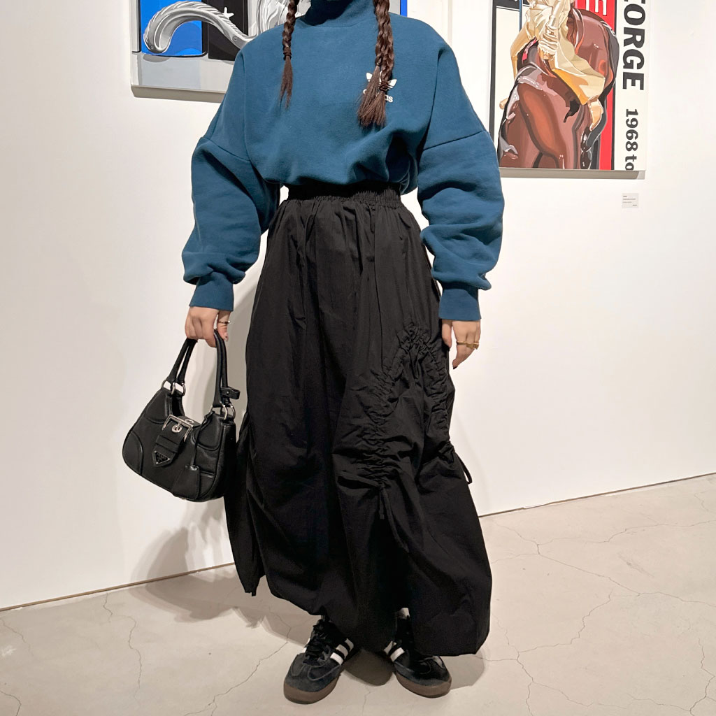 monoha シャーリングスカート　ロングスカート　ブラウンスカート ジュノア JUNOAH ポイントプリーツロングスカート （ブラウン