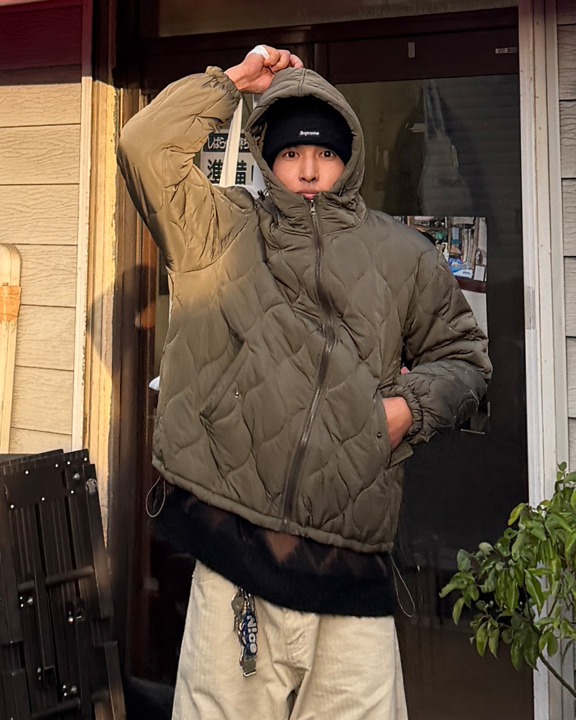 ウェーブキルティングフードパディング