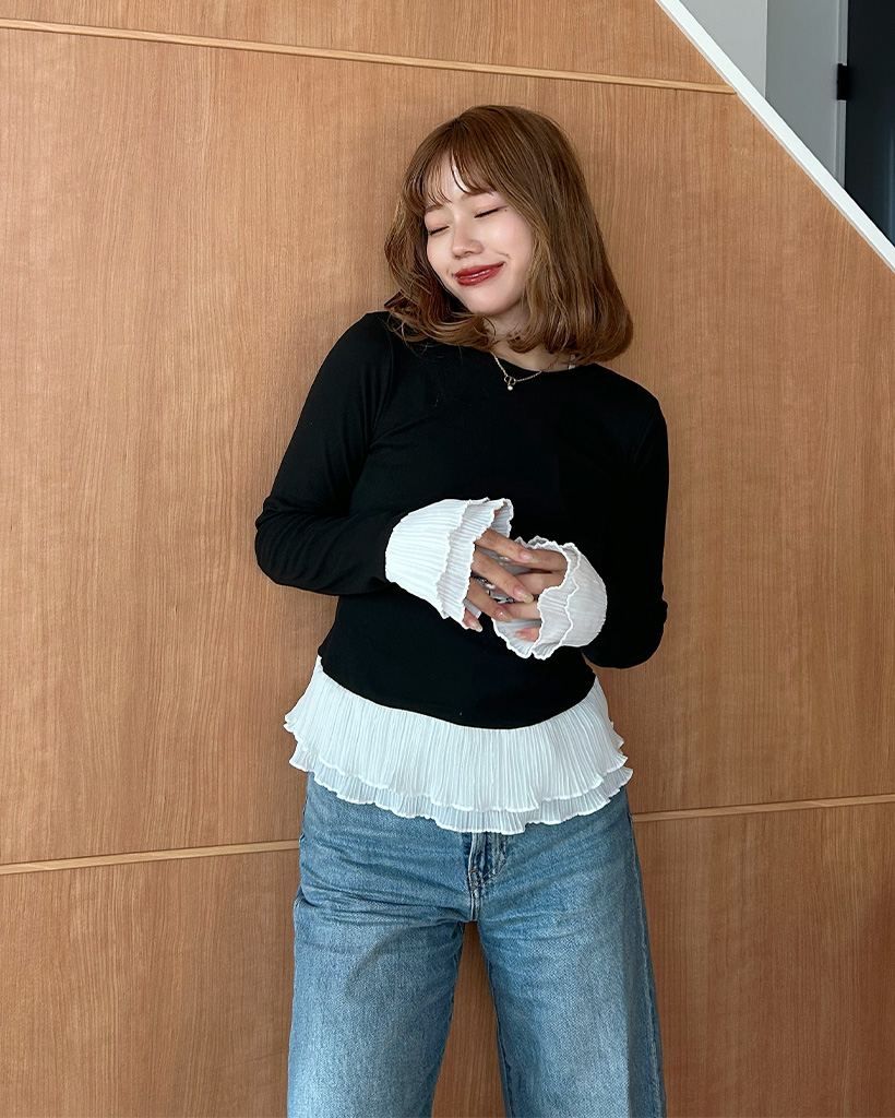 ウエストフリルロングスリーブTシャツ
