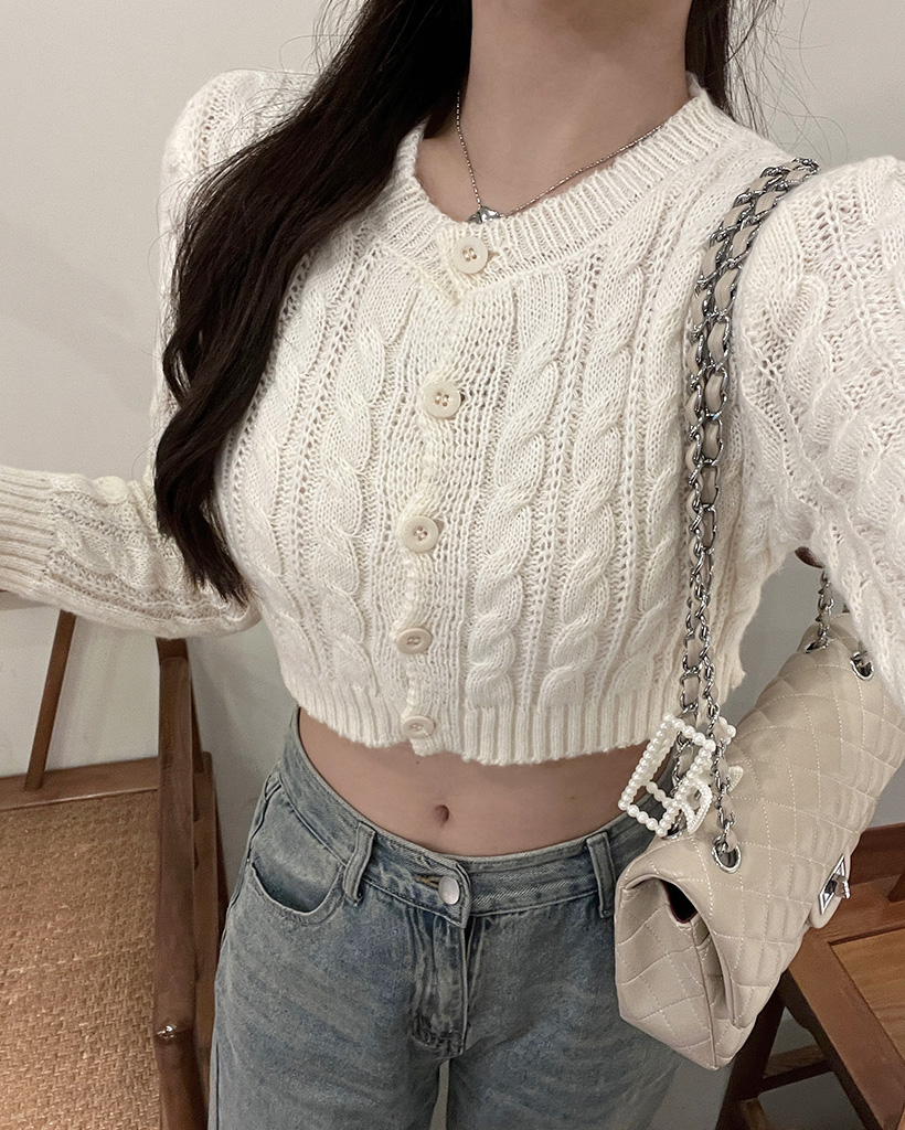 クロップケーブルニットカーディガン