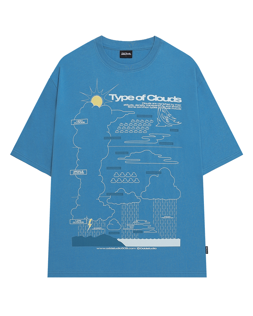かゆページ Type Of Clouds Graphic Overfit T-shirt - VINTAGE BLUE