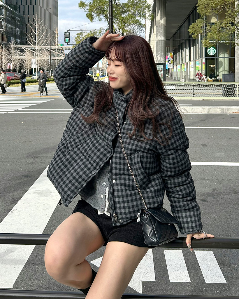 チェックパターンダウンジャケット