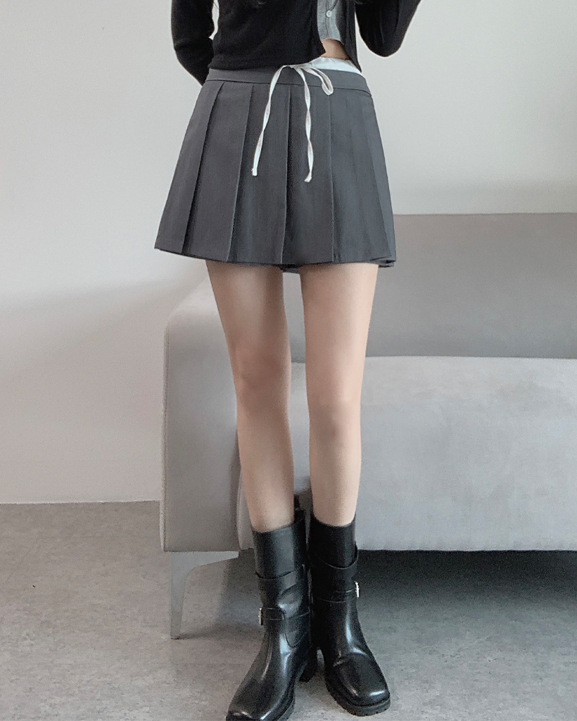 プリーツシャーリングウエストゴムミニスカパン