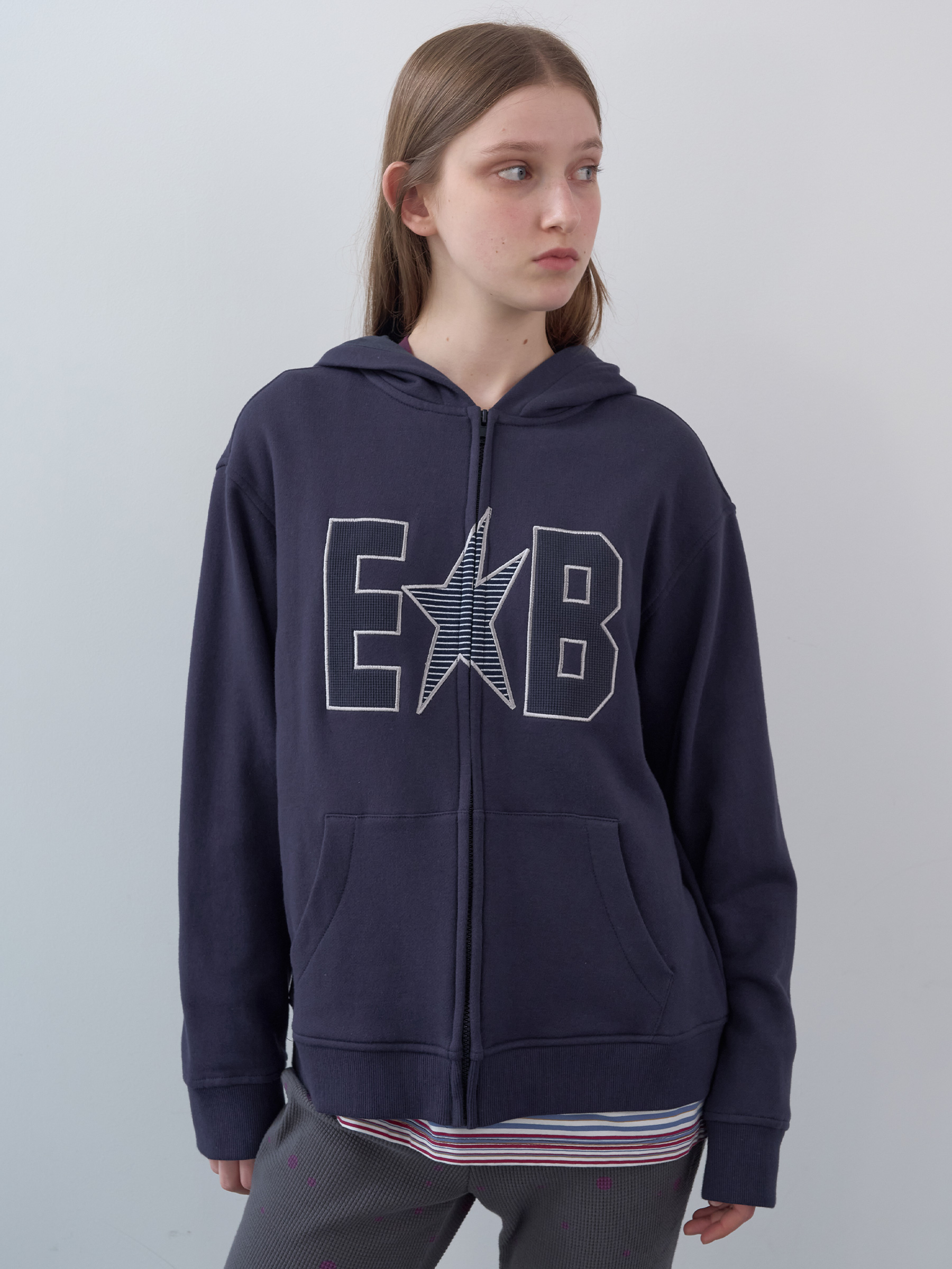 Waffle Patch Zip-Up Hoodie (Navy)