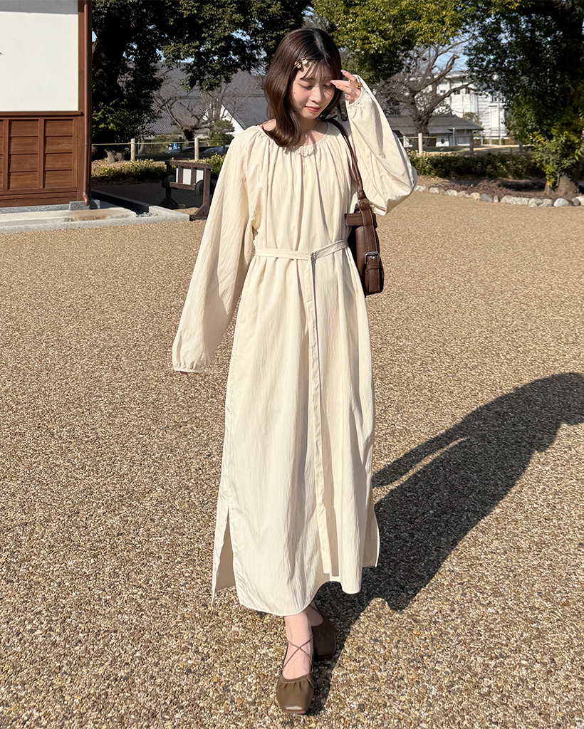 ベルトセットシャーリングロングワンピース