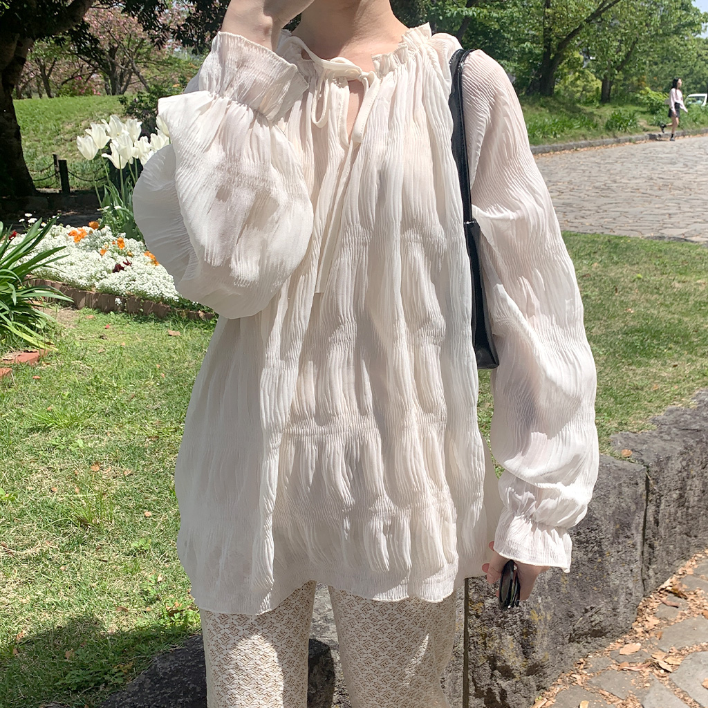 シャーリングシフォンルーズブラウス
