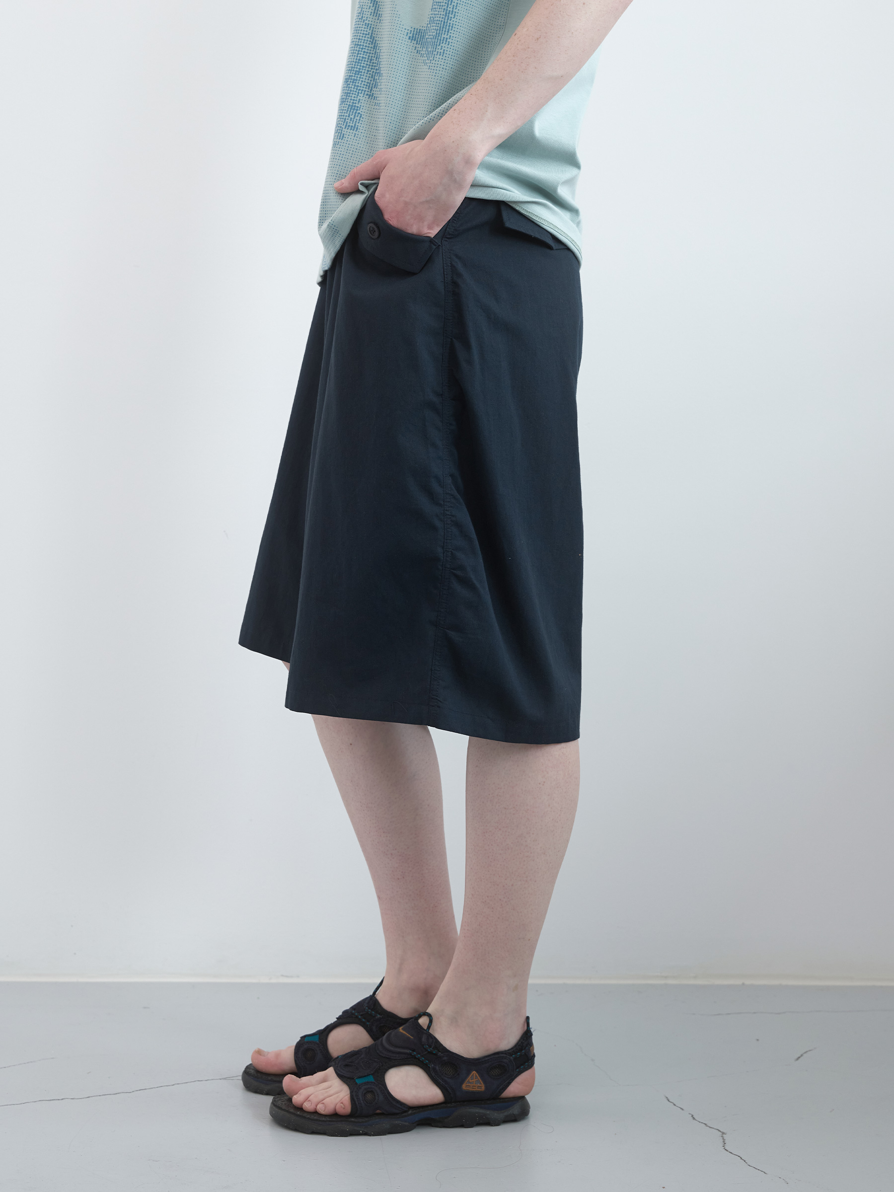 Washed Cotton Combat Half Pants (Navy)