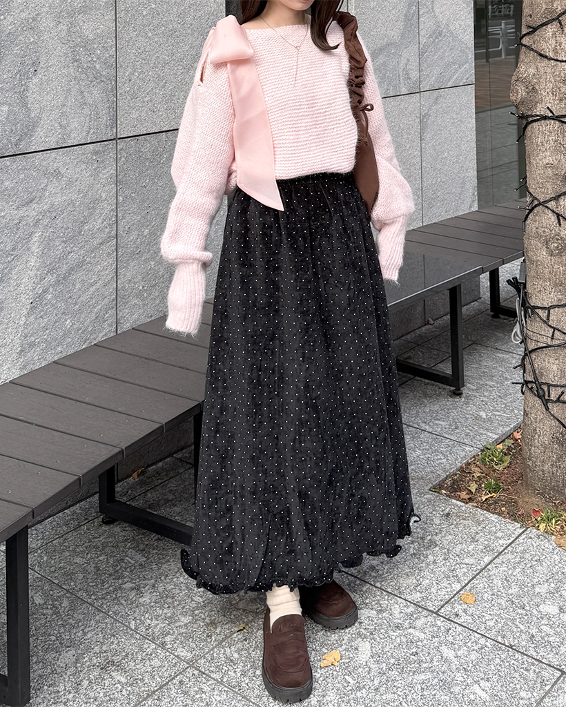 ドットフリルロングスカート