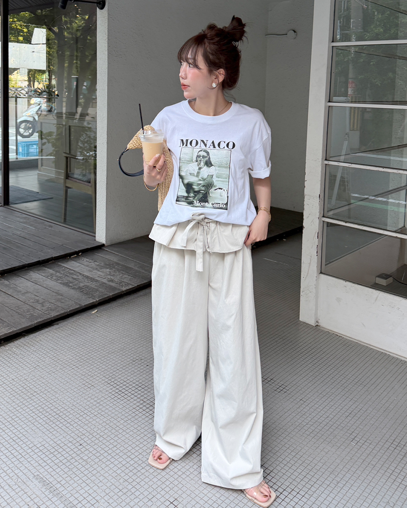 ペプラムベルト付きタック入りワイドパンツ
