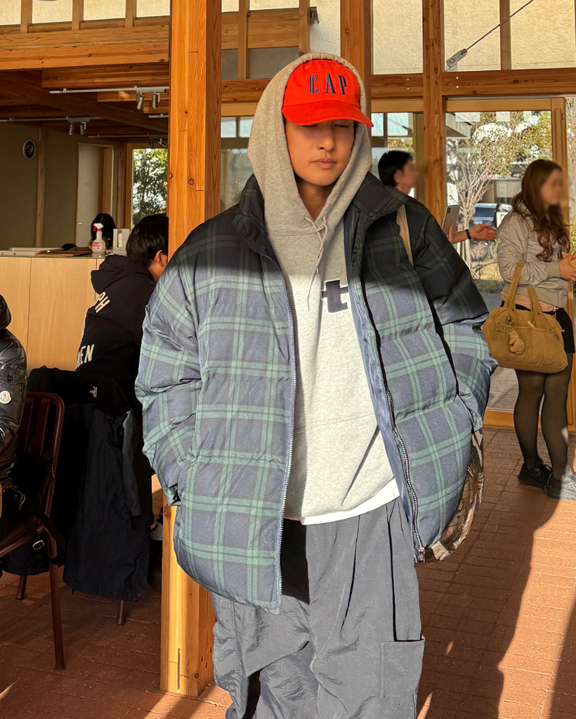 ルーズフィットチェックダウンジャケット