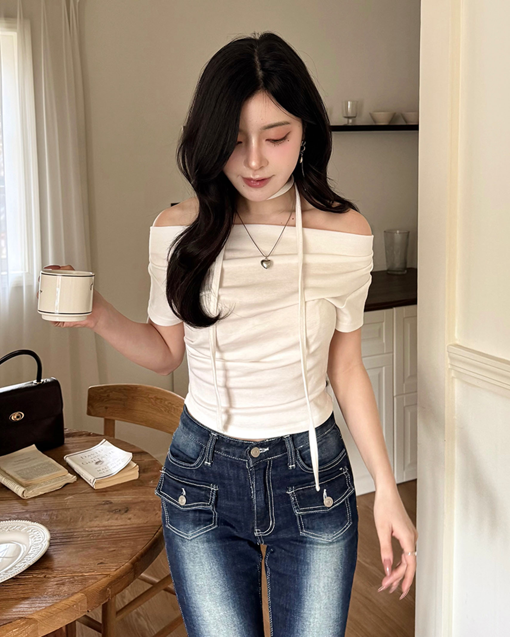 [8回再販](ORIGINAL) 3ウェイドレープネックTシャツ