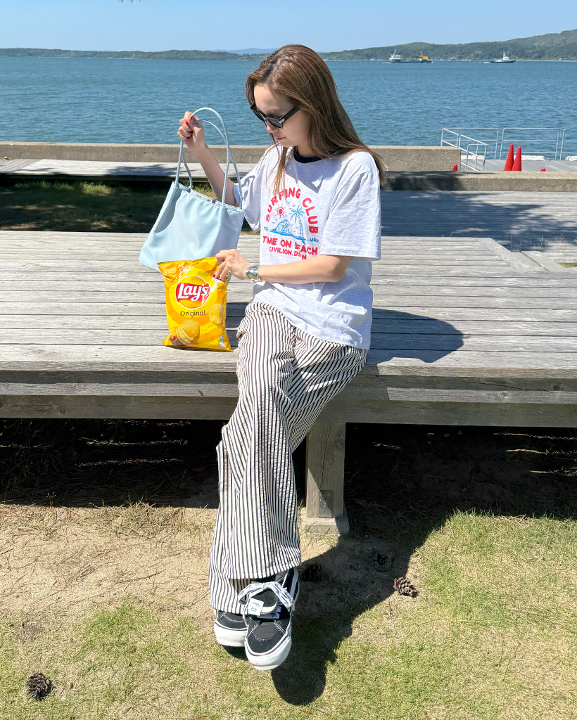 シンプルストライプバンディングパンツ