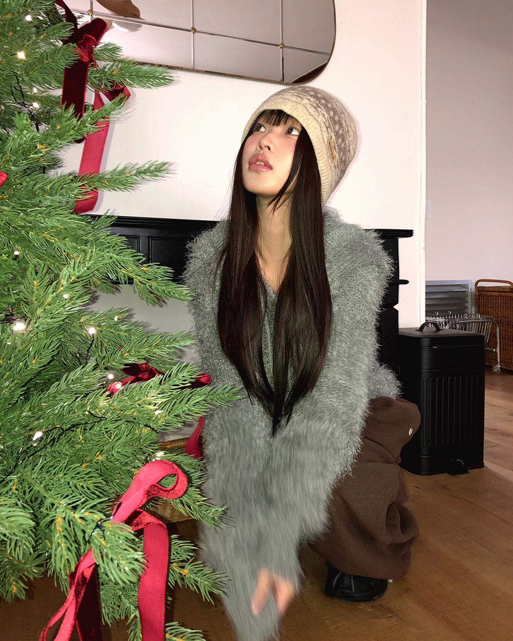 アンゴラニットオーバーサイズフードカーディガン