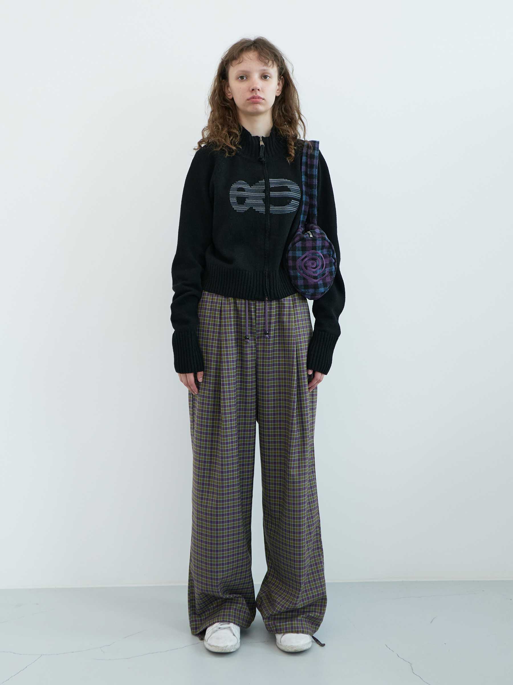 Peach Checked Duffle Bag (Purple)