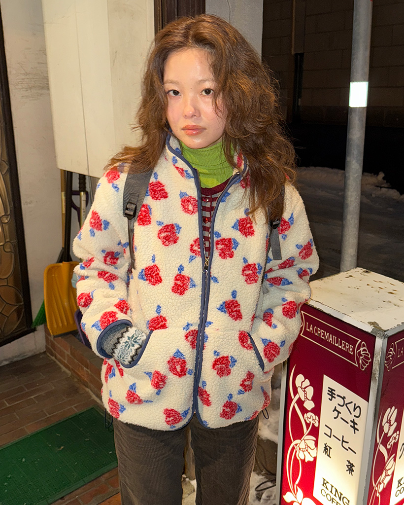 フラワーボアフリースジャケット