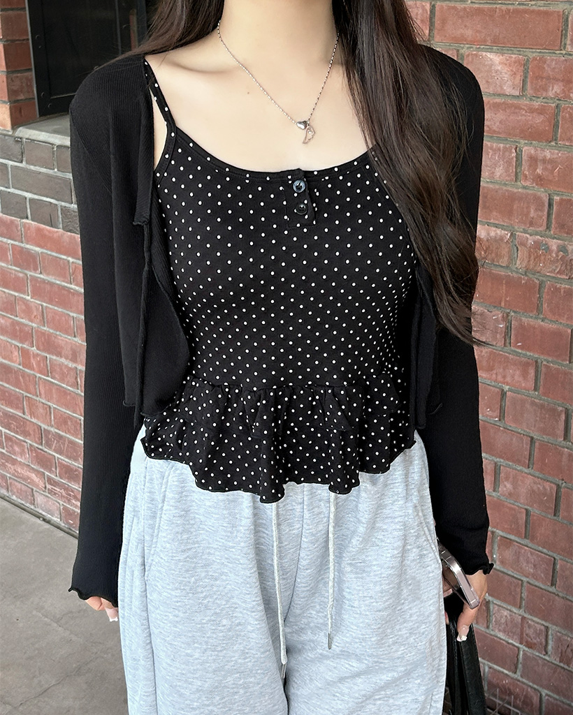 カップ付きドットフリルレースキャミソール