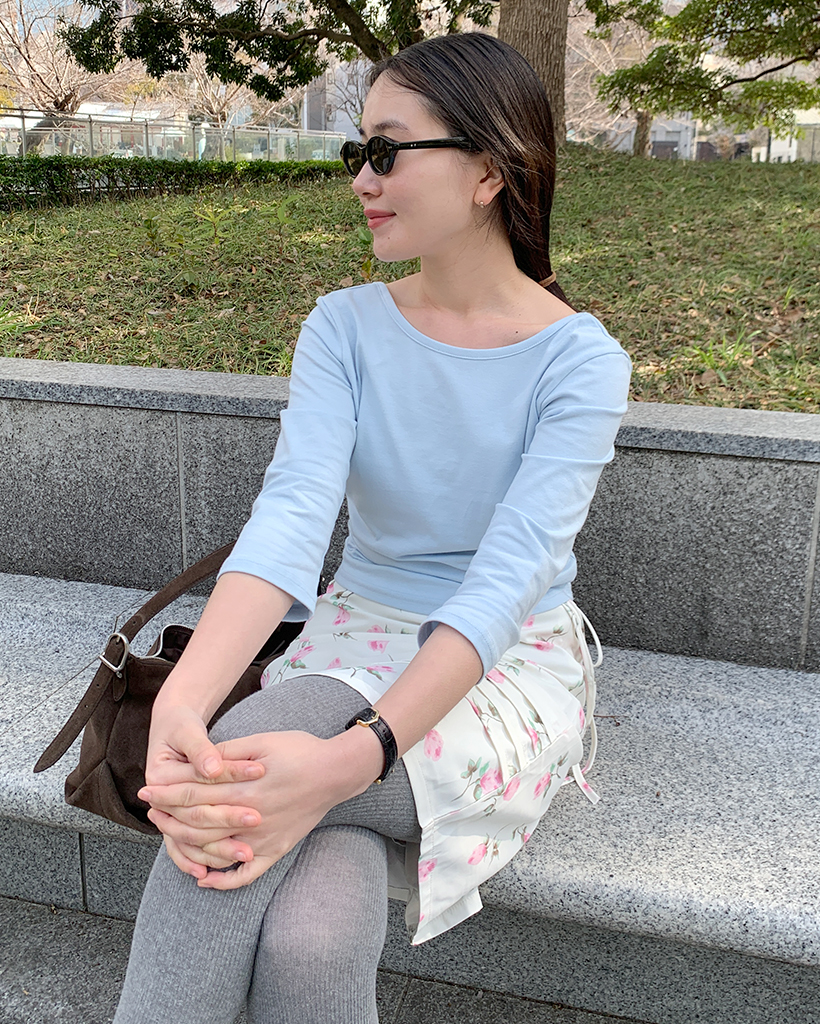 ボートネッククロップドスリーブTシャツ