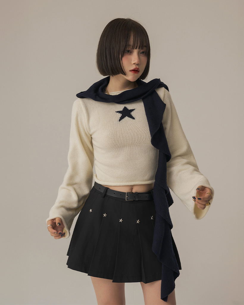 (ORIGINAL) ラッフルラインニットマフラー