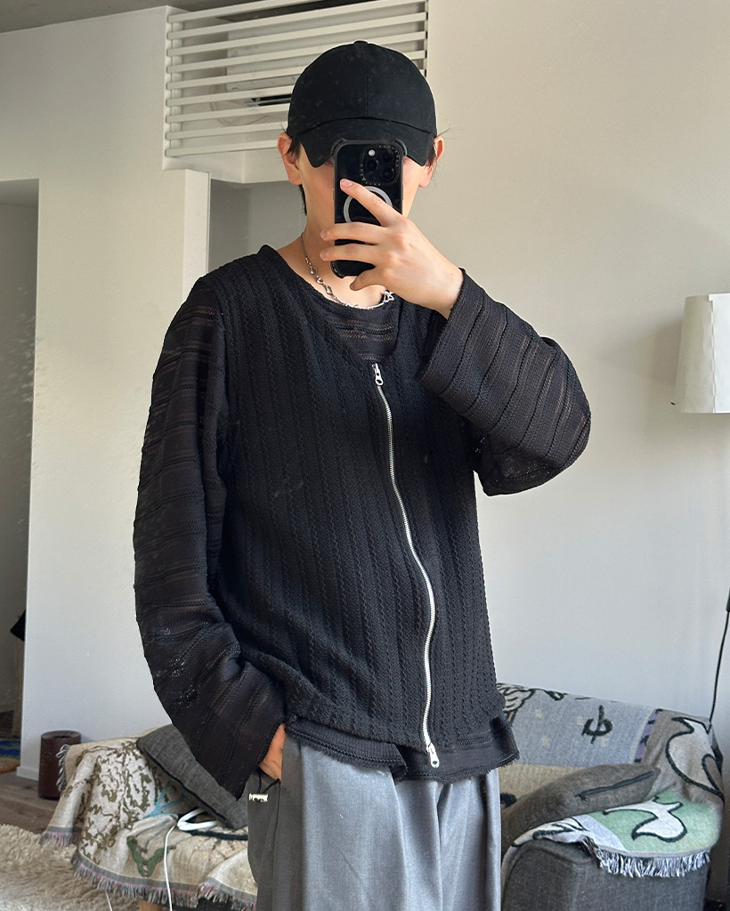 ドローコードシースルーサマーニットベスト