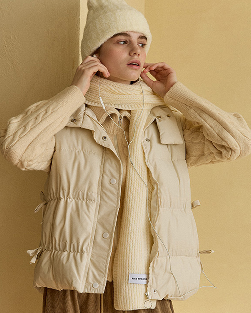 リボンご確認ページ RIBBON PUFFER VEST_IVORY | ファッション通販サイト NUGU