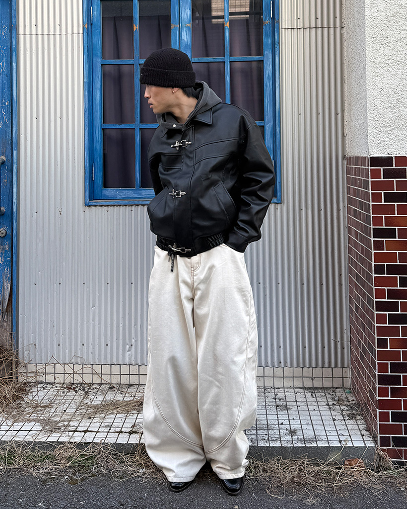 フロントフックレザークロップドジャケット