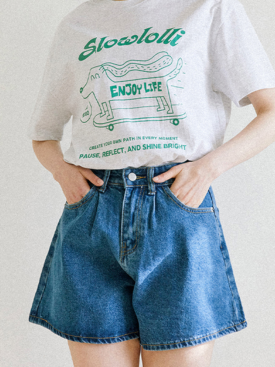 Flare denim short pants - Medium indigo