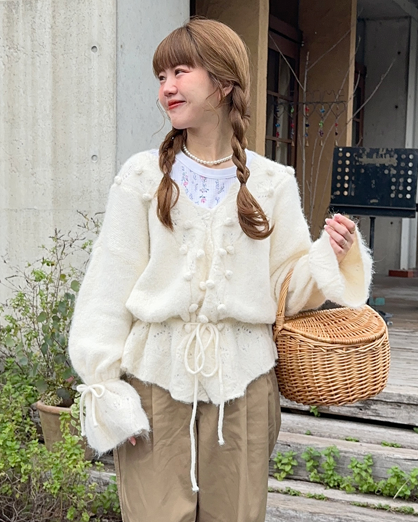 ポンポンストラップVニットカーディガン | ファッション通販サイト NUGU