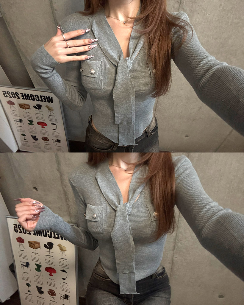 タイUネックスリムニット