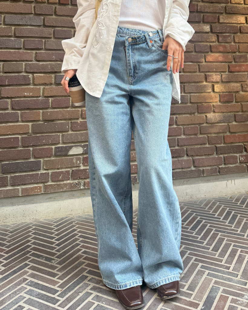 アシンメトリーワイドデニムパンツ