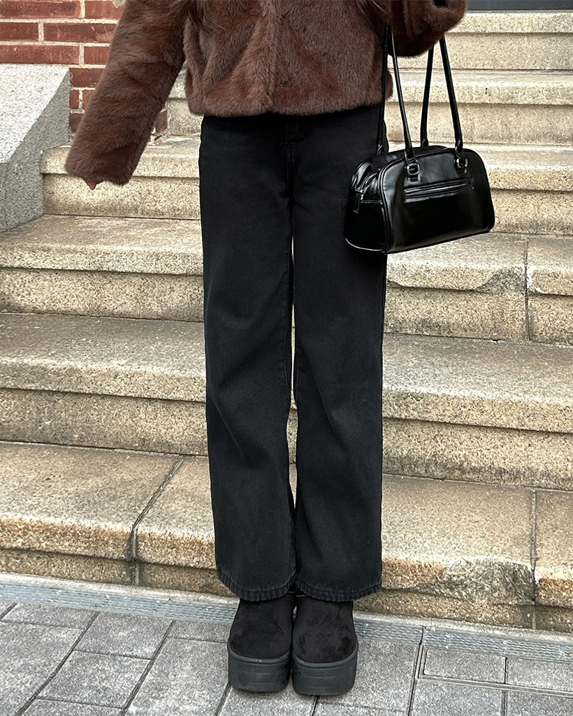 裏起毛ワイドデニムパンツ