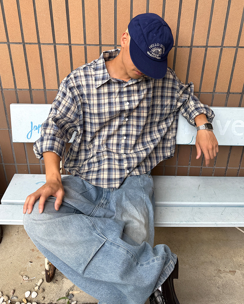 クロップドチェックシャツ