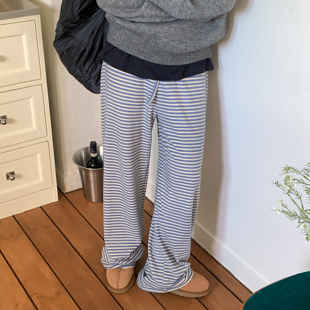 (3color)ストライプピーチ起毛パンツ