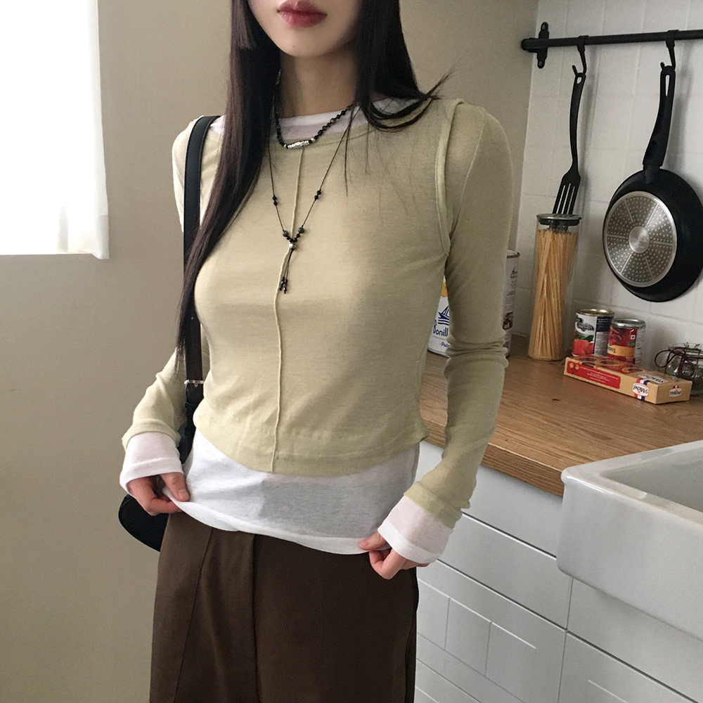 アシンメトリーレイヤードバイカラー長袖Tシャツ | ファッション