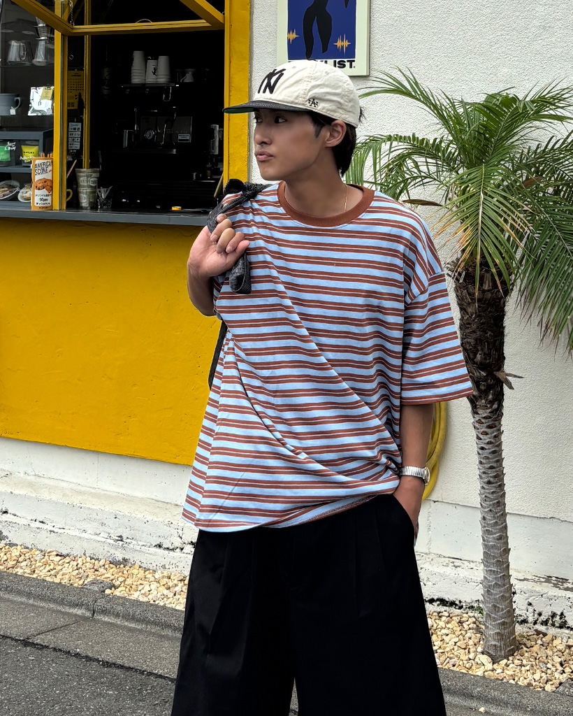（ユニセックス）バイカラーボーダーハーフスリーブTシャツ