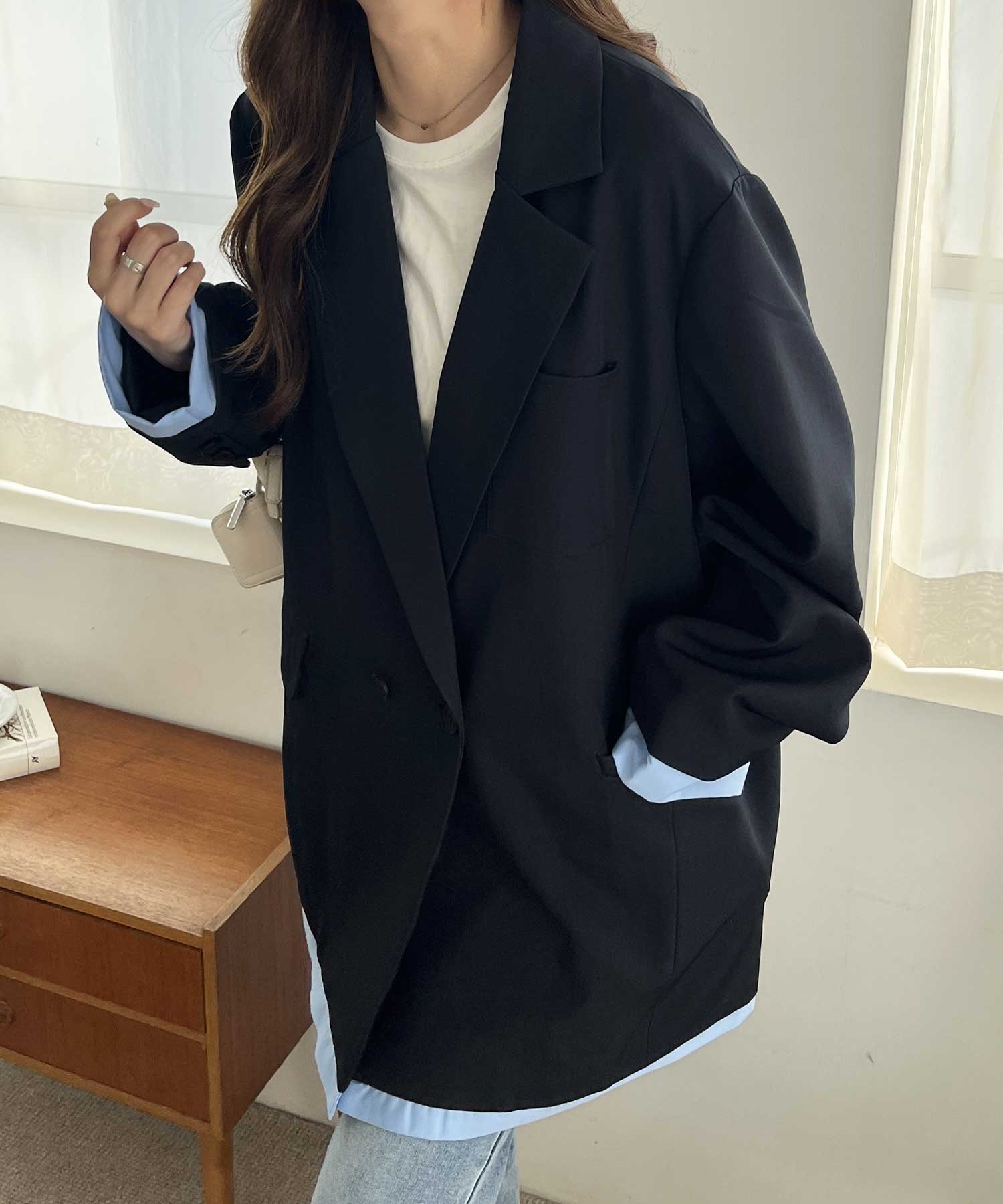 シャツレイヤードデザインダブルジャケット | ファッション通販サイト NUGU