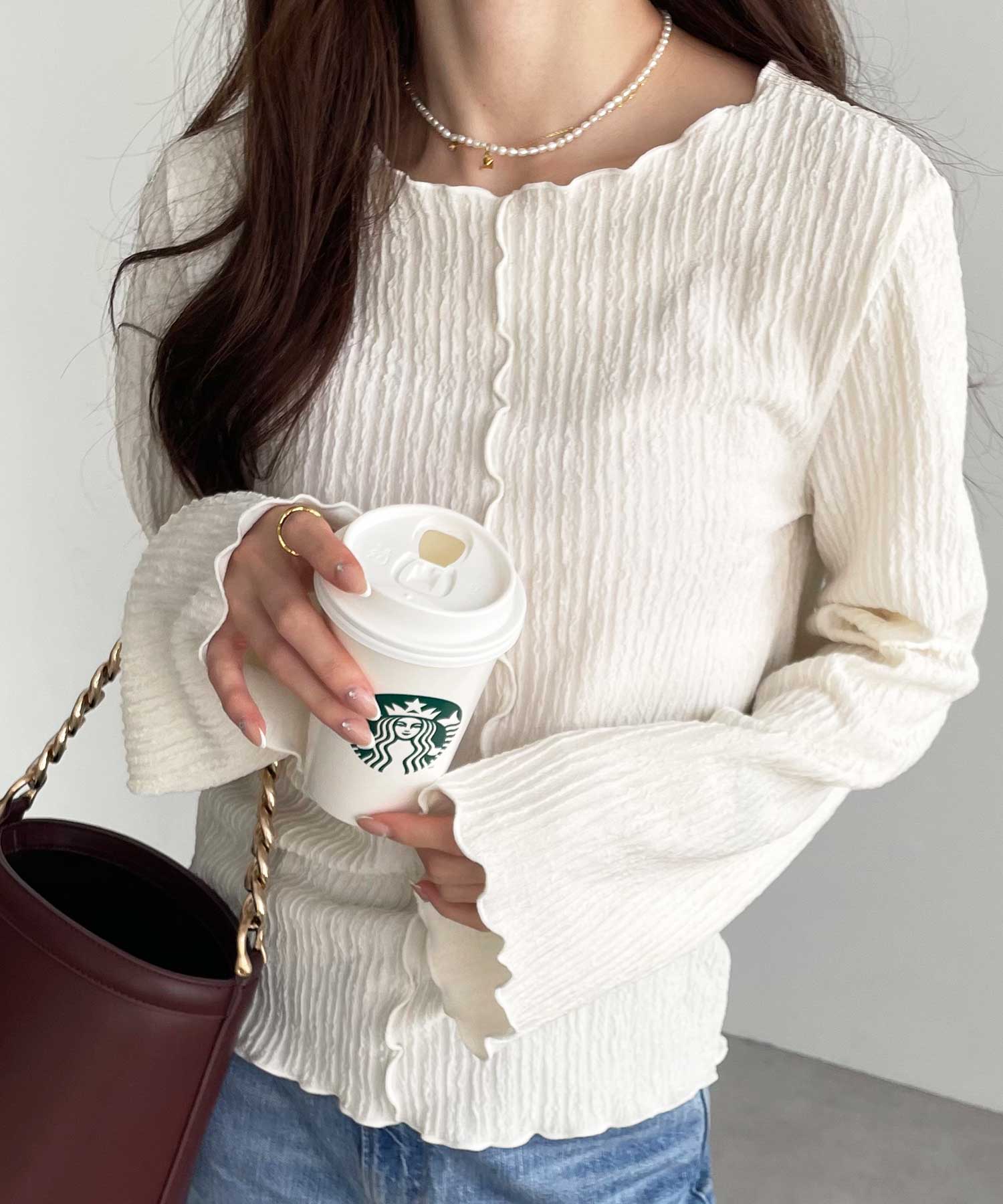 【新色追加】前後２wayジャガードフレアスリーブカットソー