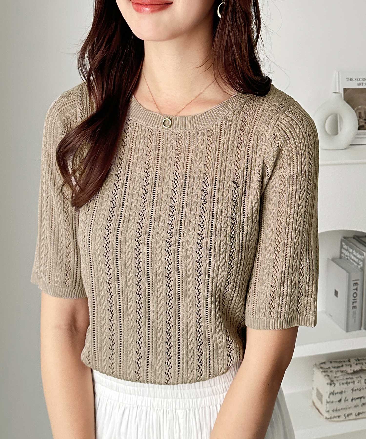透かし編み半袖ニットトップス | ファッション通販サイト NUGU