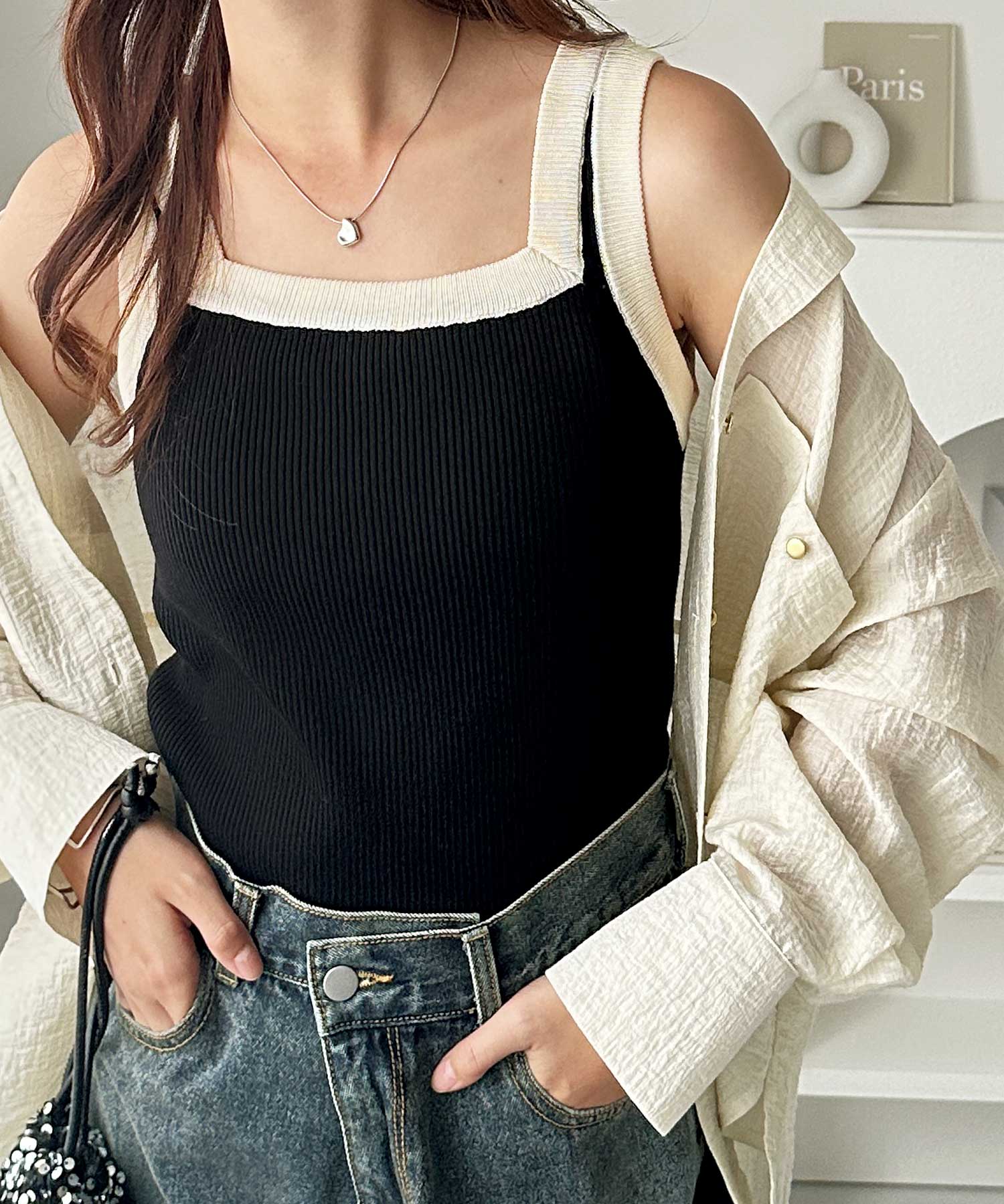 春夏にぴったり。2WAY配色ニットタンクトップ