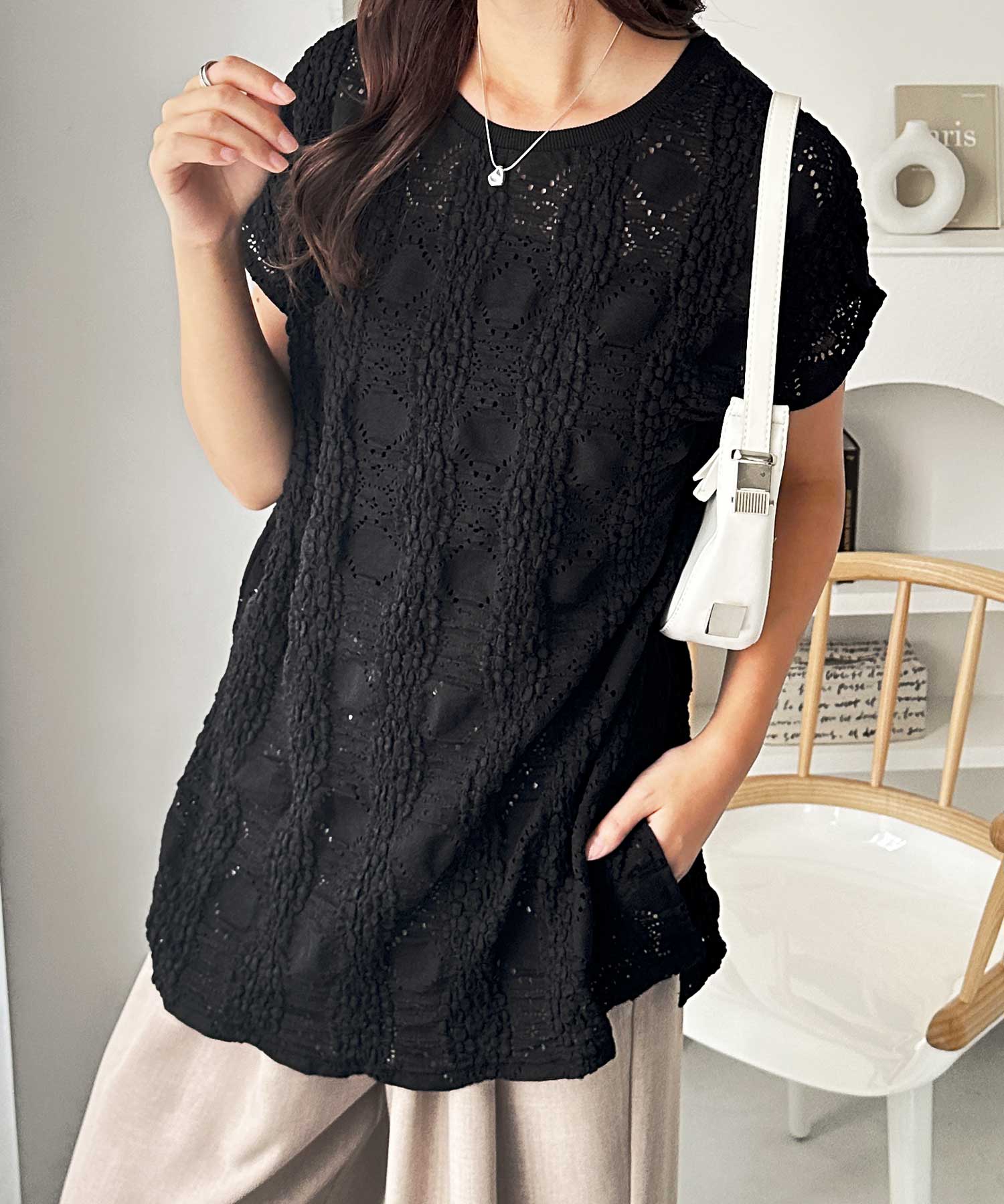 総レースフレンチスリーブTシャツ | ファッション通販サイト NUGU