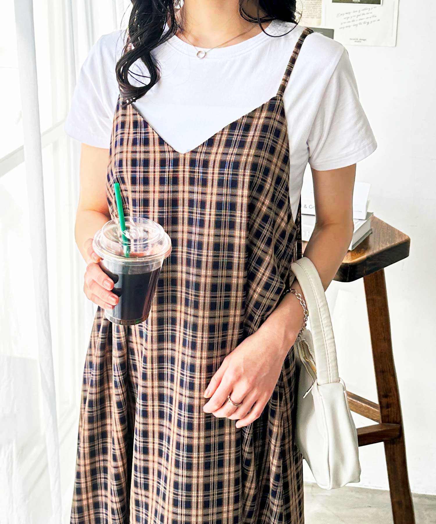 チェックフレアーボリュームキャミワンピース | ファッション通販