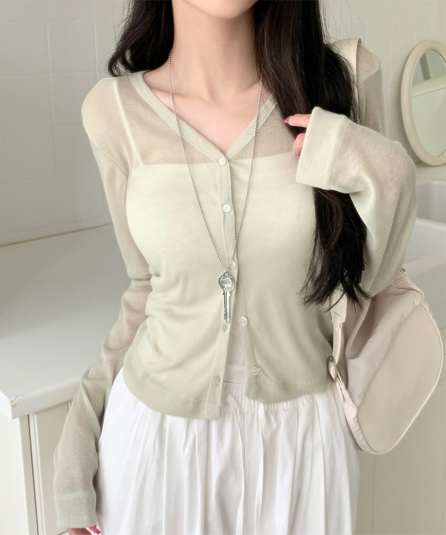 Vネックシースルー長袖カーディガン | ファッション通販サイト NUGU