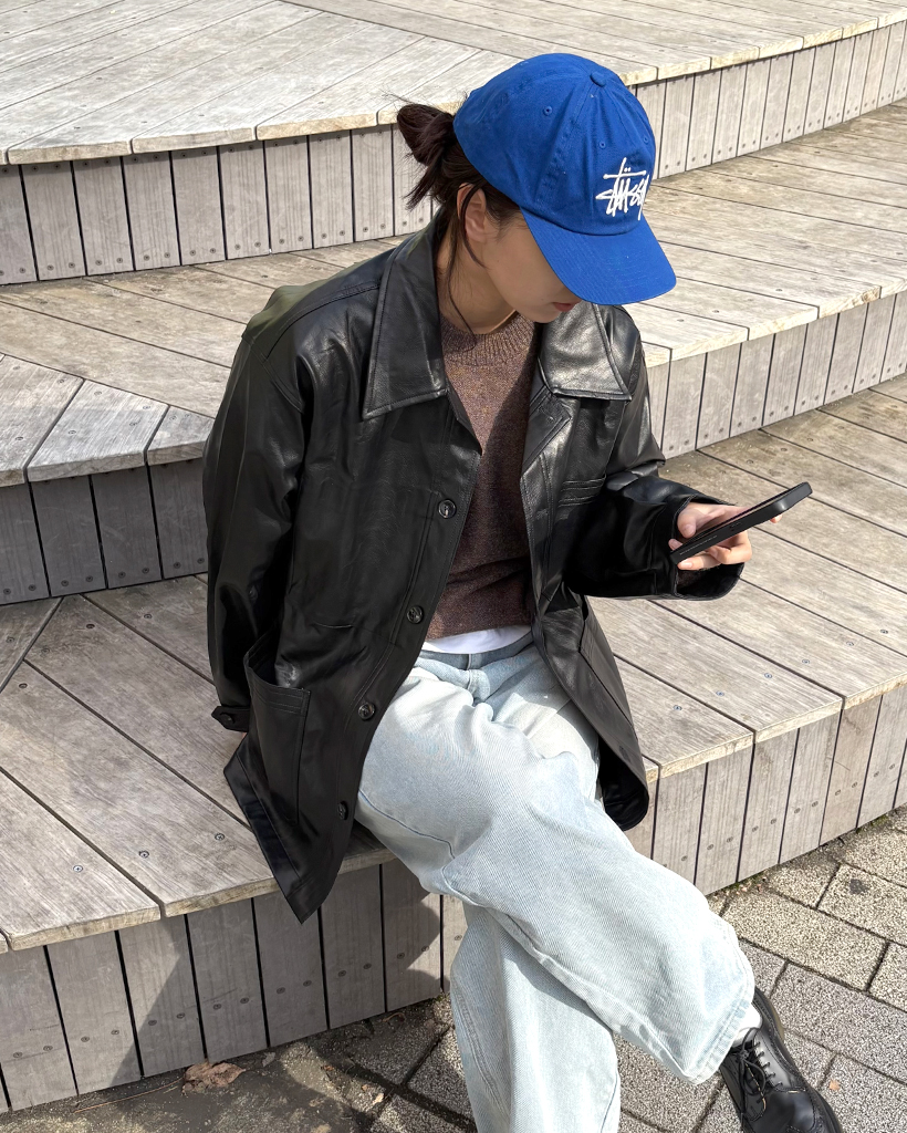 ユニセックス)オーバーサイズレザーカラージャケット | ファッション