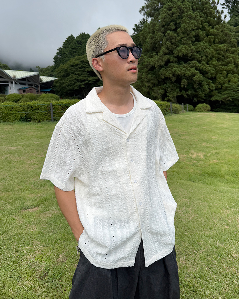 パンチングダブルカラー半袖ニット